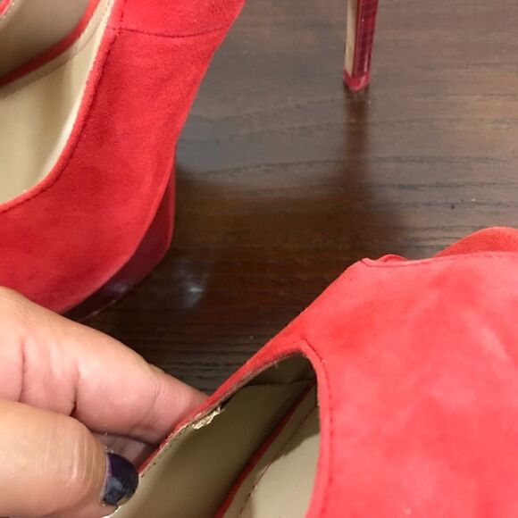 10 ZARA Red Suede Peep platform peep toe high heel GUC - Picture 8 of 8